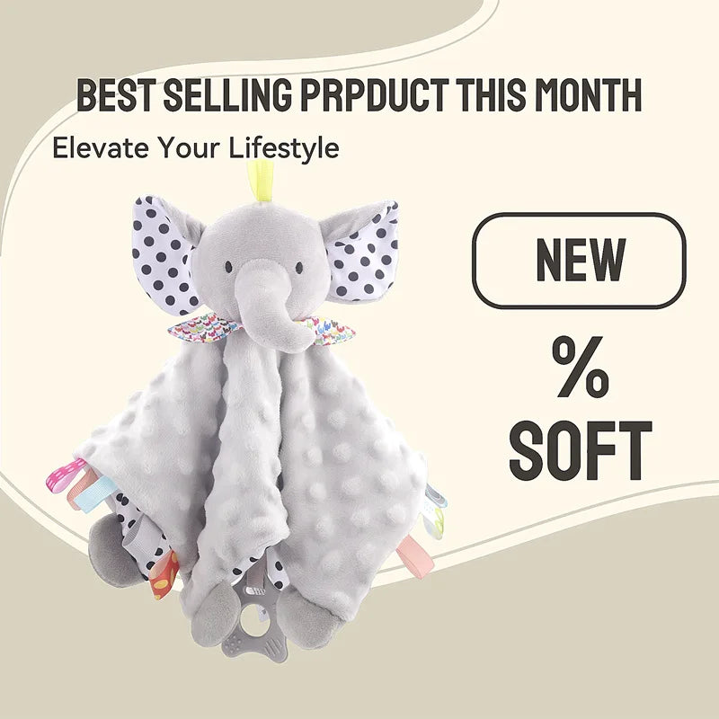 NEW Arrivals Baby Elephant Security Blanket with Silicone Teether Organic Cotton Comforter Infant Shower Gifts Baby Soothing Towel Babies Apparel Accessories Clothing Supplies