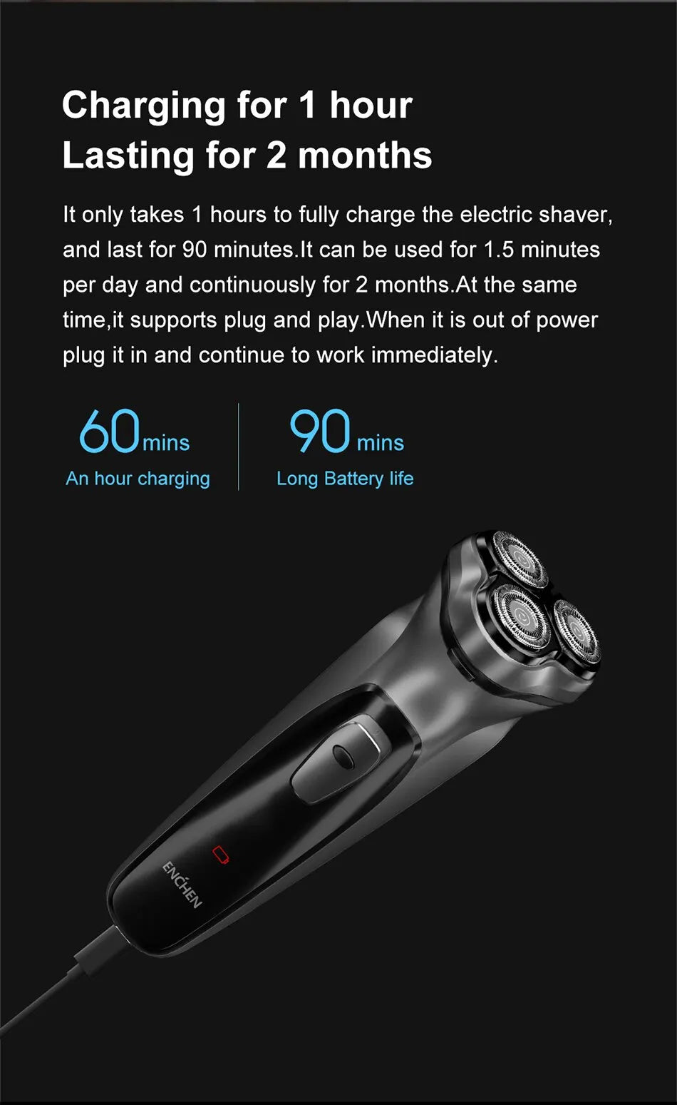NEW Arrivals Blackstone Electrical Rotary Shaver for Men 3D Floating Blade Washable Type-C USB Rechargeable Shaving Beard Machine Outdoor Travel Business Trip Electric Shaver