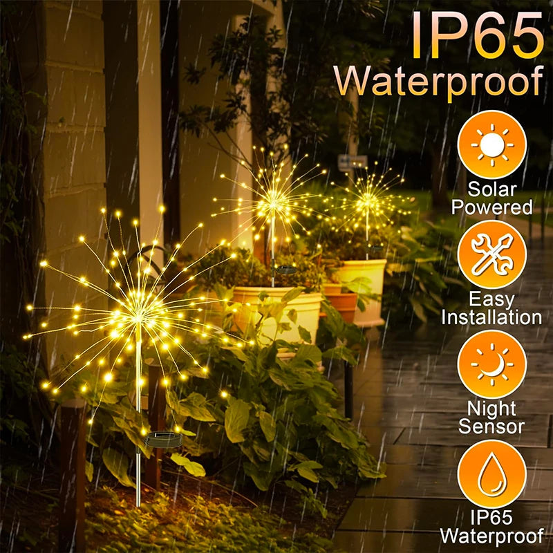 NEW Arrivals 5PCS Set Solar Garden Lights Outdoor Fairy Fireworks Light Waterproof Decor Yard Pathway Patio Lawn Flower Lamps Home Garden Lighting Decoration Supplies