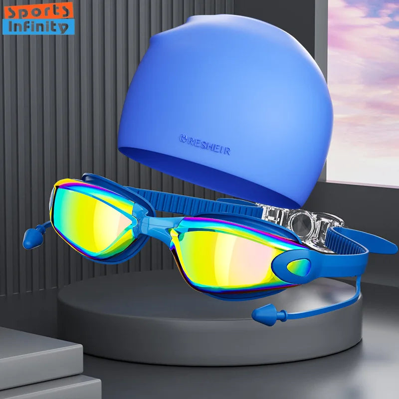 NEW Silicone Professional Swimming Caps Women Men High-Definition Swimming Goggles Women Swim Cap Waterproof Anti Fog Swim Goggles Swim Caps Beach Swimming Water Pool Accessories Sports Supplies
