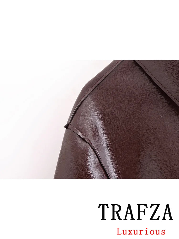 NEW Arrivals 2PCS Set UK Size Luxury Vintage PU Leather Women Suit Long Sleeve Turn-Down Collar Jackets Straight Mini Skirt Fashion Autumn Winter Suit
