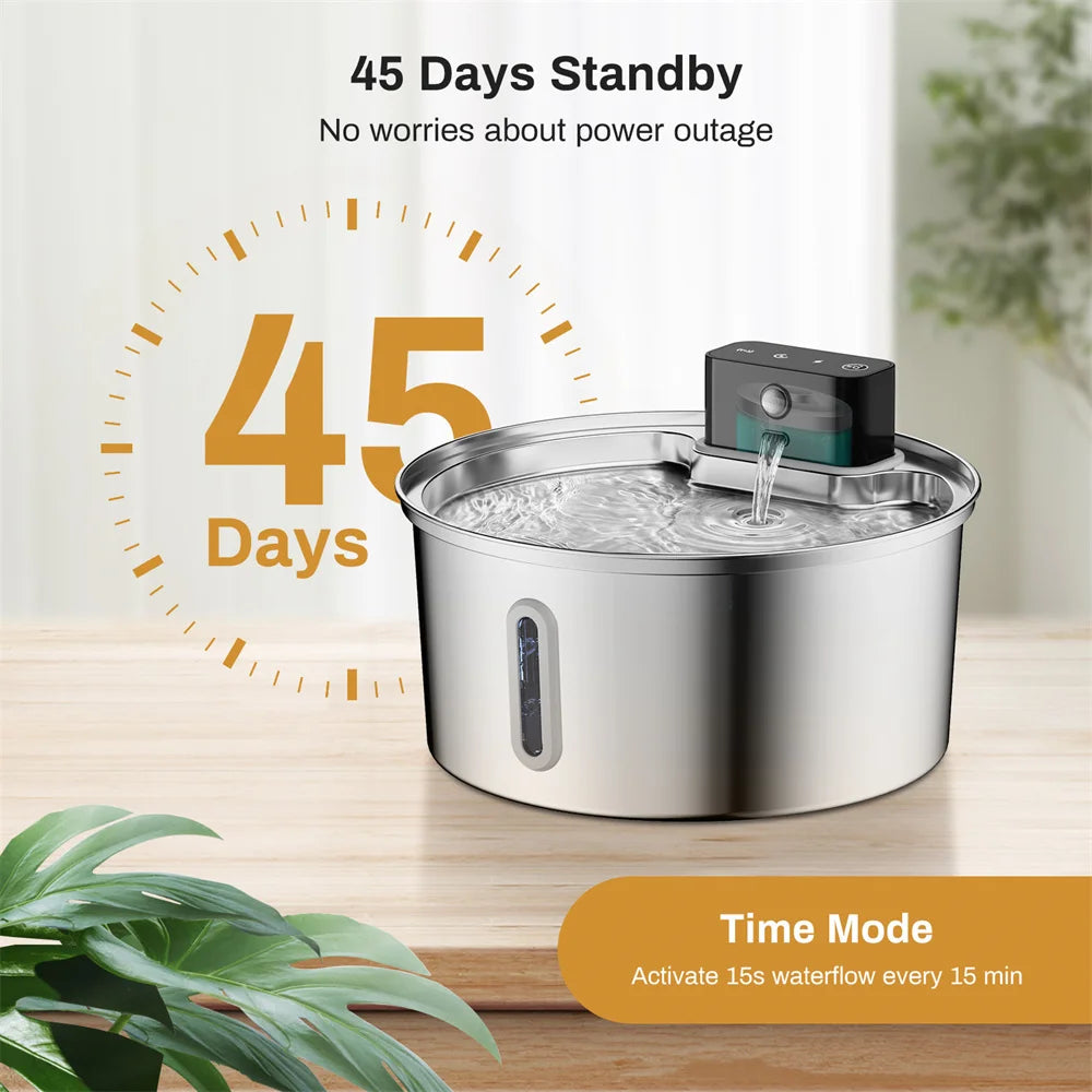 NEW Arrivals 3.2L/108oz Wireless Charging Sensor Cat Water Feeder Stainless Steel Cat Dog Water Fountain Silent Water Level Window No Plug