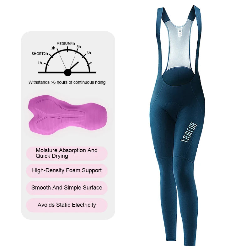 Original LAMEDA Women's Cycling Bib Pants Thicken Bike Trousers Leggings with Straps Spring Summer Bicycle Pants Padded Reflective MTB Clothing