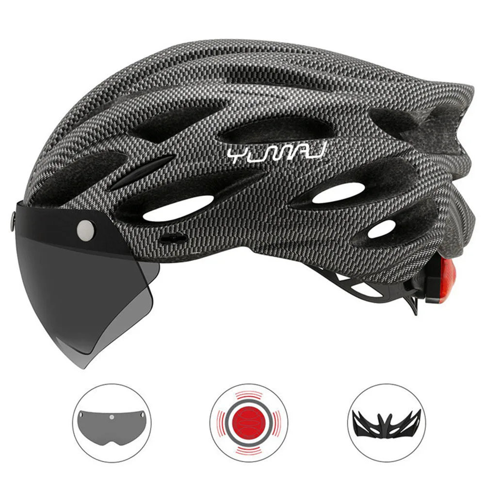 NEW 230g Ultralight 4 Colors Helmet Road Cycling Helmet Integrally- Molded with Removable Visor Goggles Bike Taillight Helmet Cycling Accessories Sports Supplies