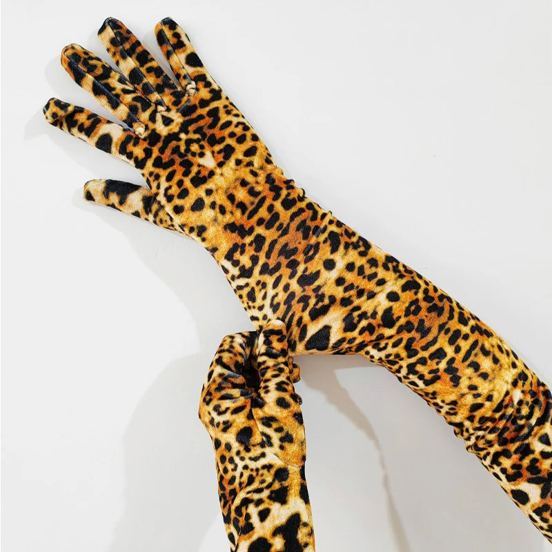 NEW Arrivals Luxury 53cm Women Winter Warm Gold Velvet Leopard- Zebra High Quality Long Gloves Fashion Elegant Opera Stage Performance Evening Night Club Party Girls Ladies Luxury Fashion Apparel Accessories Clothing Supplie