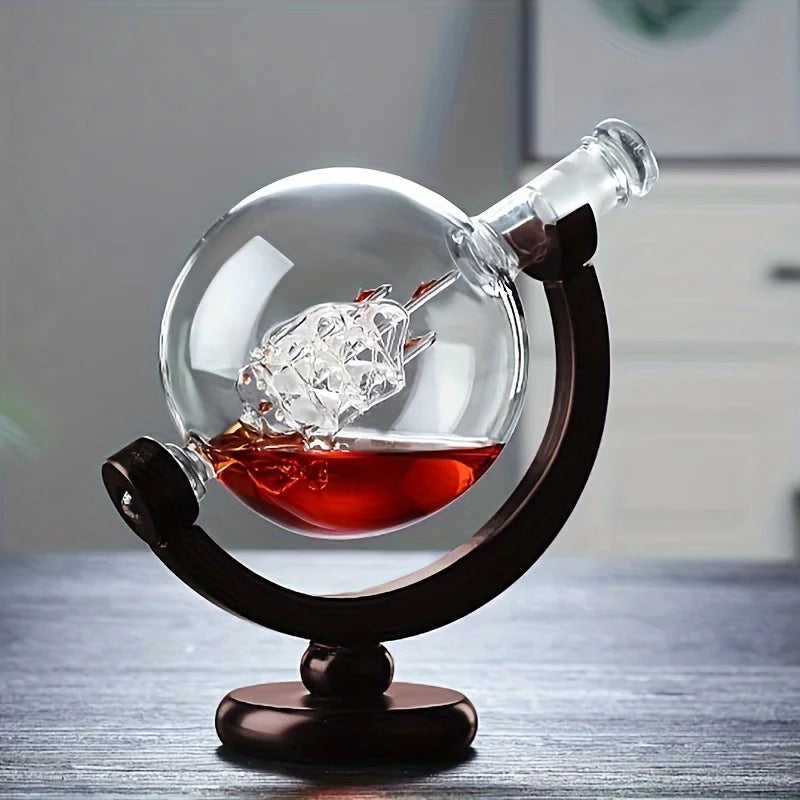 NEW Arrivals Wine Whiskey Decanter Set Globe Wine Aerator Glass Sets Inside Pure Crystal with Fine Wood Stand Liquor Decanter for Vodka Cup Bar Accessories