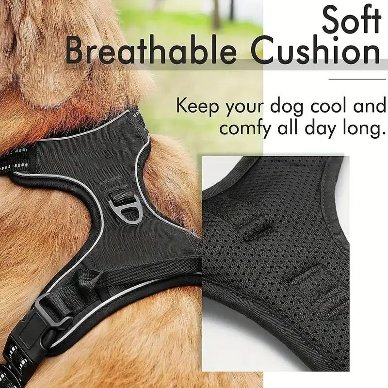 NEW 2PCS Set Service Dog Leash + Harness Front Clip Heavy Duty Reflective Easy Control Handle for Large Dog Walking Easy to Control for Small Medium