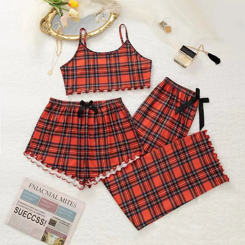 NEW Arrivals 3PCS Set S-3XL 5 Patterns Women's Sexy Pajamas Sleeveless Crop Top And Shorts Pants Sleepwear Summer Casual Elastic Leopard Girls Home Wear