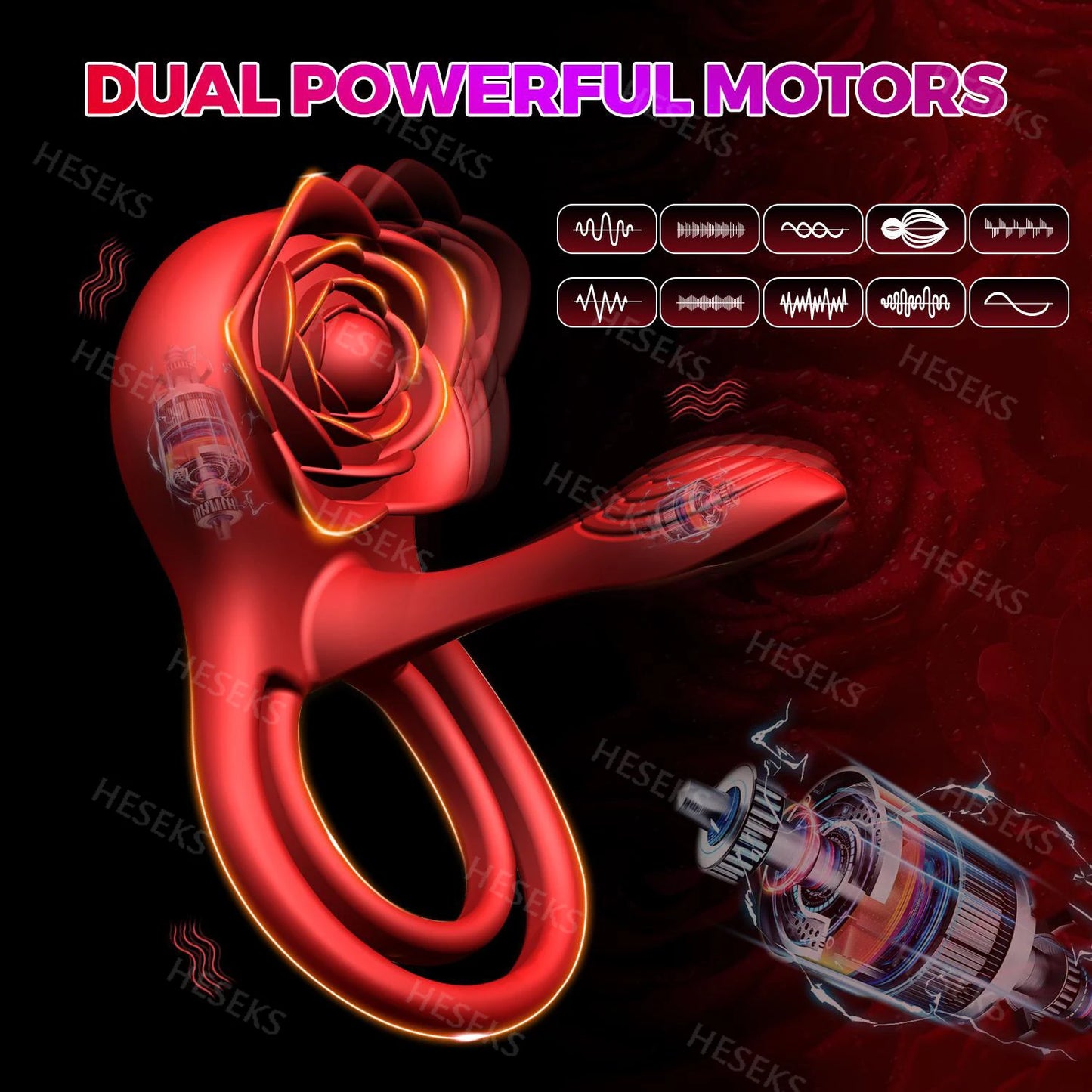 Adult HESEKS Rose Vibrating Cock Ring 10 Vibration Penis Ring Penis Vibrators G-spot Clitoral Stimulator Adult Couples Sex Toy for Men