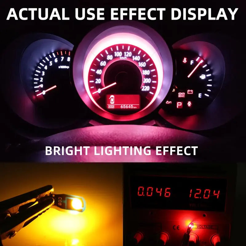 10PCS T5 W3W Bulb COB 2SMD Car Interior Lights Super Bright Dashboard Warning Indicator 12V Wedge Auto Instrument Lamp