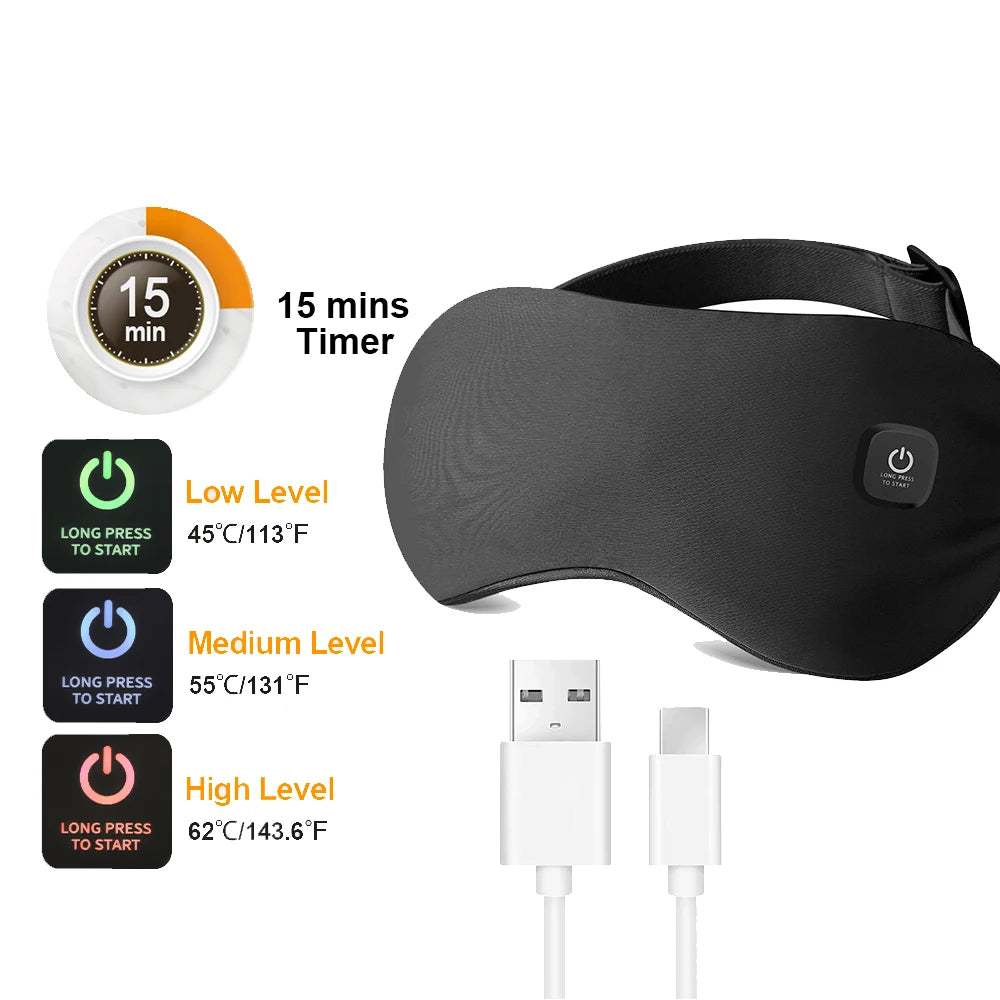 NEW Arrivals Hot Compress Heated Eye Mask USB 6 Vibration Massage Dry Eyes Relief Heated Steam Eye Mask with Remote Control For Sleeping Aid Relaxing Dark Circles Pain Stress Relief