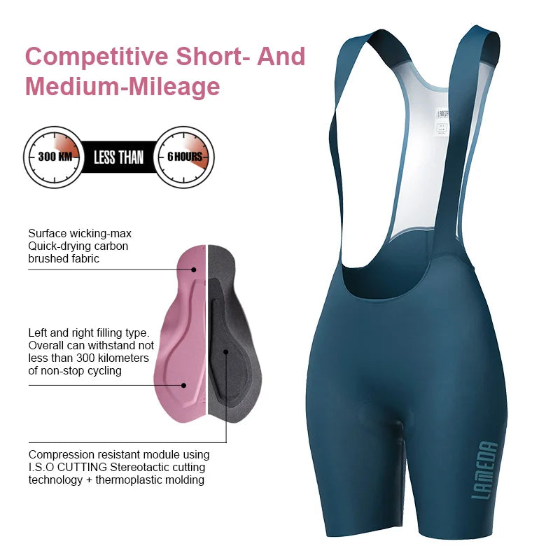 Original LAMEDA Summer Women Professional Cycling Bib Shorts 3D Padded MTB Bicycle Shorts with Shoulder Straps Bike Biking Bib Shorts Pants Quick-Dry Women Cyclist Clothing Supplies
