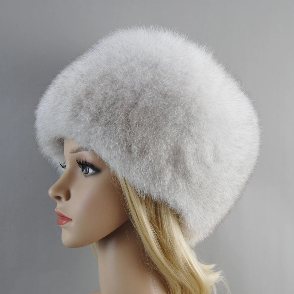 Luxury Siberian- Russian Style Female Round Cap Head Ears Cover Fashion Real Fur Hats Natural Fox Fur Women Winter Warm Bomber Hat Fluffy Popular Beanies Female Ladies Luxury Fashion Clothing Products