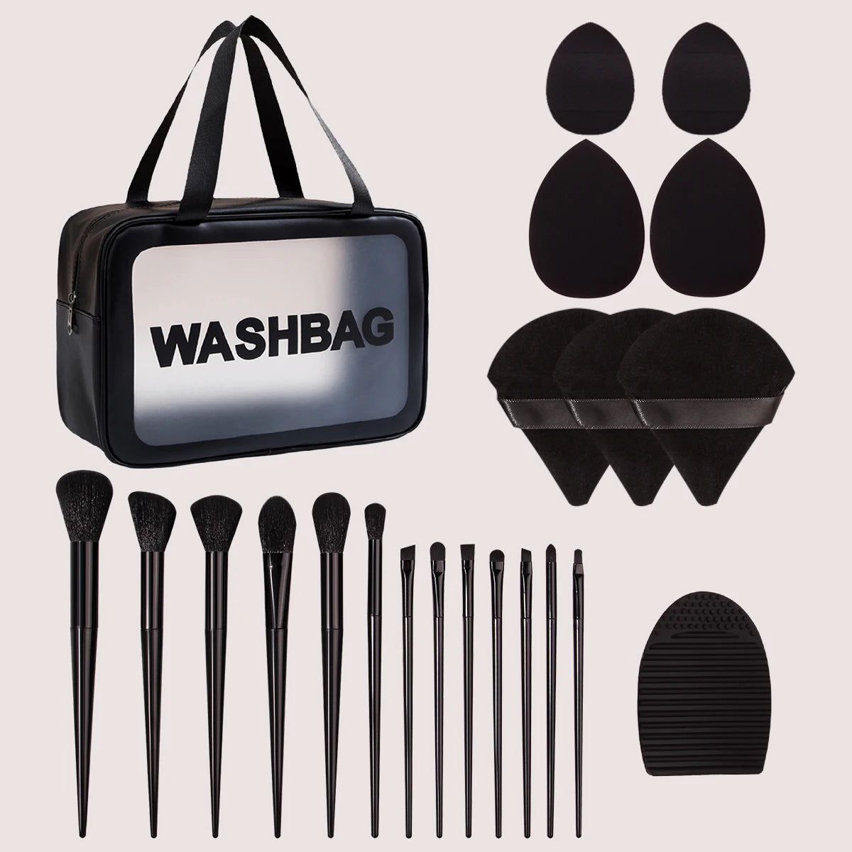 30PCS Pink/Black Combo Kit Multi-Functional Zipper Cosmetic Bag (Waterproof) Makeup Tools Set Ladies Luxury Cosmetics Accessories Products