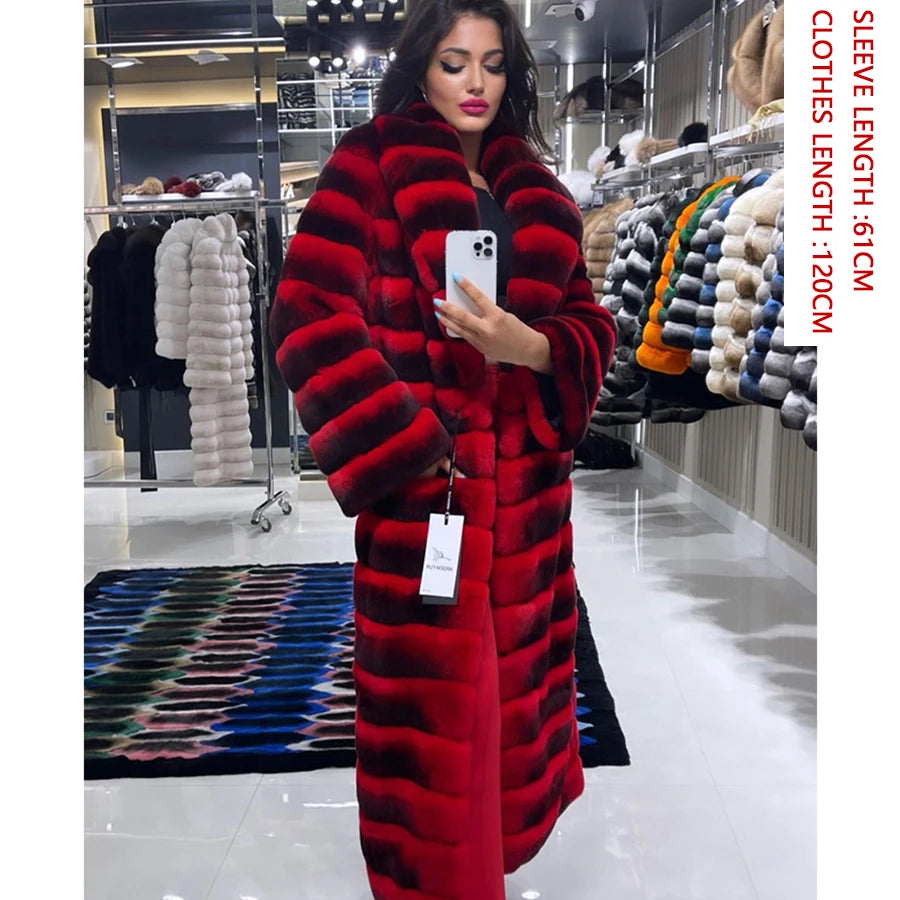 NEW Arrivals UK S-3XL Big Size 5 Colors Women's Luxury Real Chinchilla Long/Short Winter Coat Chinchilla Real Natural Rex Rabbit Fur Coats Women Ladies Luxury Winter Fashion Apparel Products