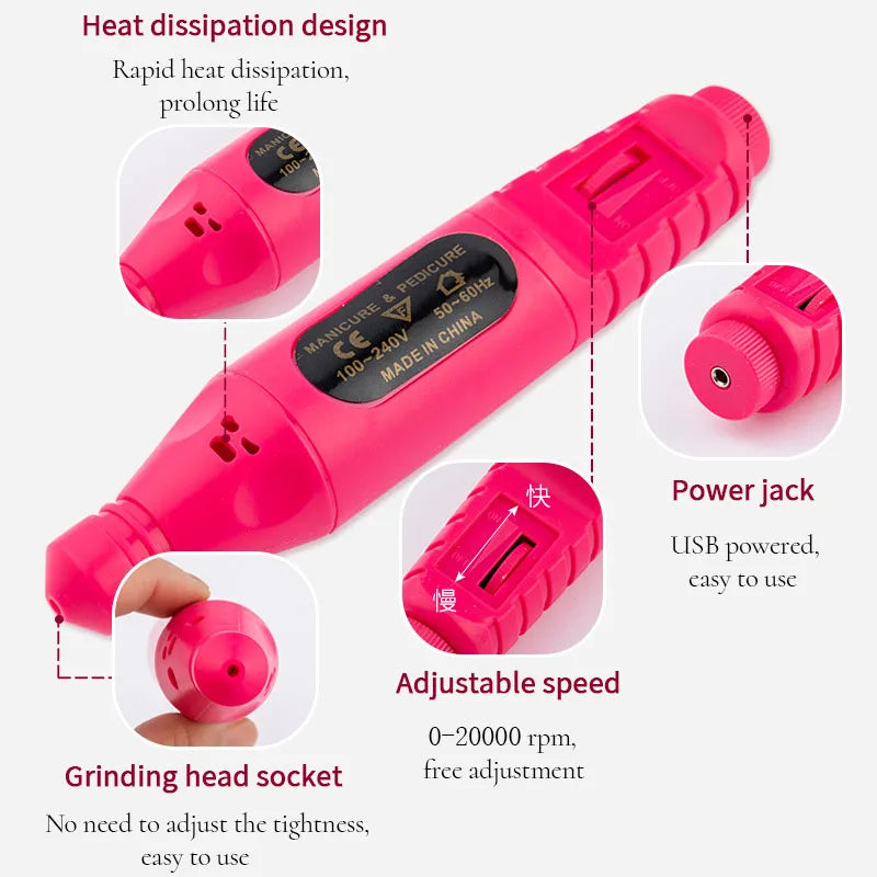 Portable Electric Nail Drill Machine Manicure Milling Cutter Set Nail Files Drill Bits Gel Polish Remover Tools