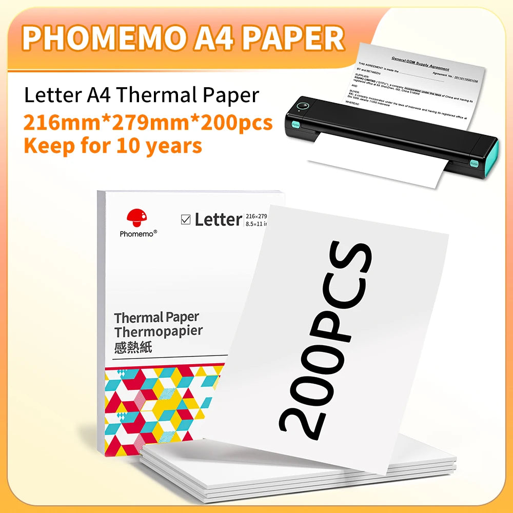 NEW Arrivals 100-200PCS Set Original PHOMEMO Thermal Printer Paper 8.5 x 11 Inch, Advanced Thermal Printing, Thermal Paper Compatible with M08F-Letter, M832, M834 Tattoo Photos