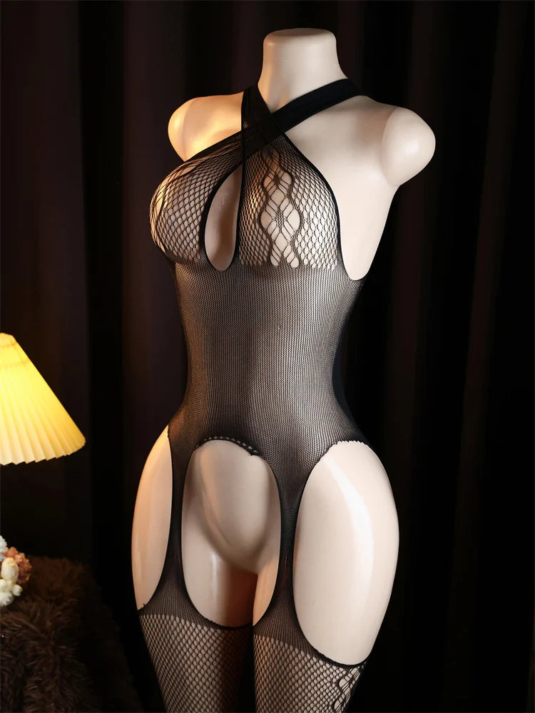 Purple Black Sexy Lingerie Bodysuits Catsuit Women Transparent Crotchless Sex Clothes See Through Body Stockings Hot Erotic