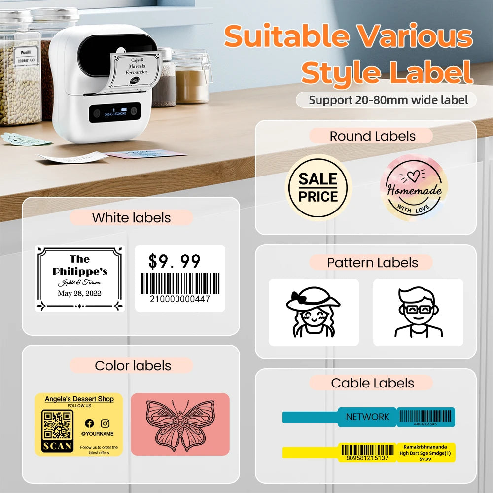 NEW Arrivals Original PHOMEMO M220 Label Printer 75mm Thermal Label Maker for Barcode Address Labeling Mailing File Folder Labels for Phone & PC Home Office Business