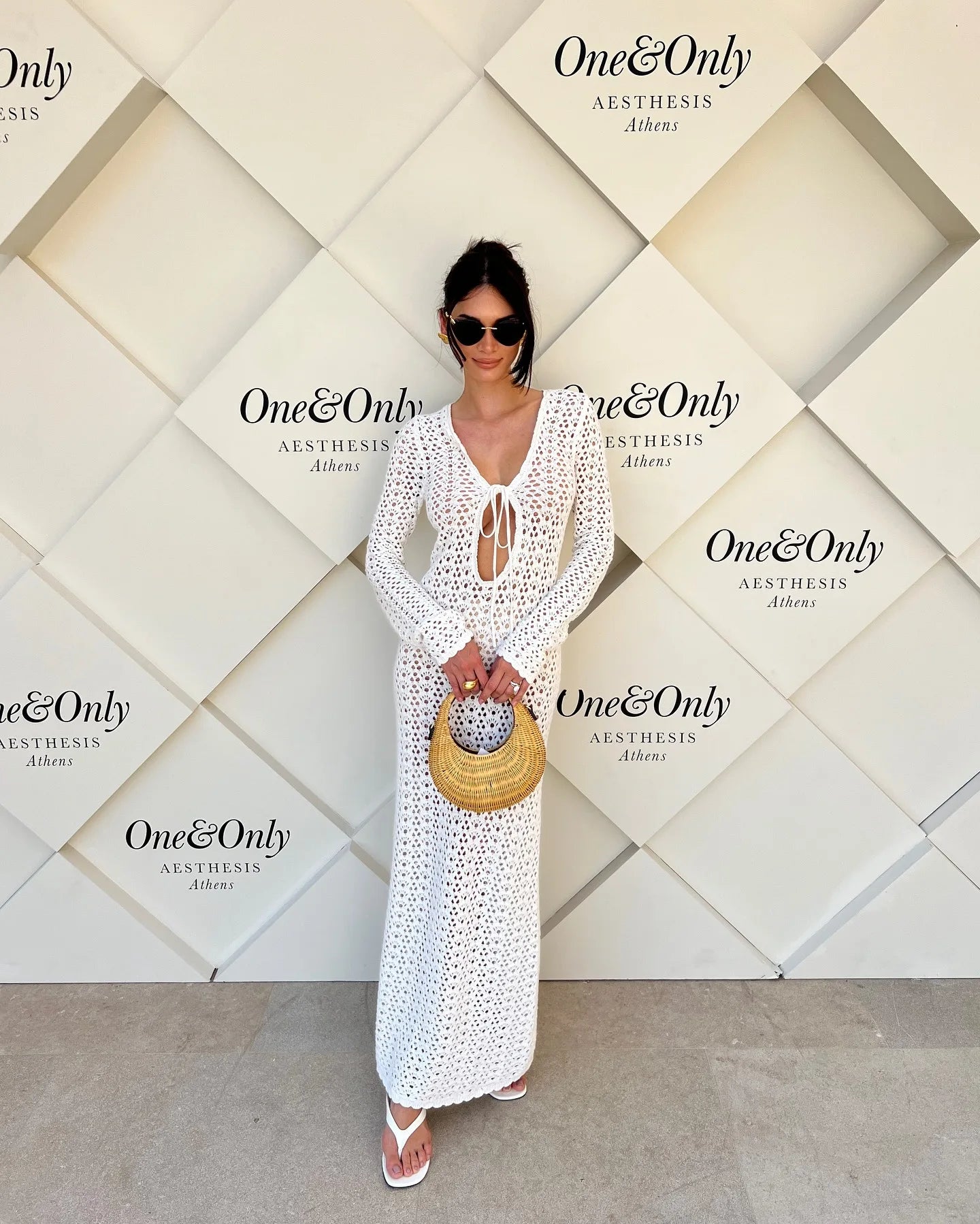 NEW Handmade Sexy Cut Out Beachwear Swimsuit Cover Up Women Summer Autumn Boho White Knit Long Sleeve V Neck Tie Beach Maxi Dress A2970
