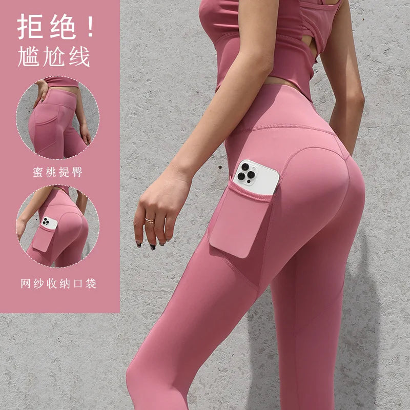 NEW Arrivals 8 Colors Yoga Pants With Pocket Women Leggings For Fitness Nylon High Waist Long Pants Women Hip Push UP Tights Women Gym Clothing