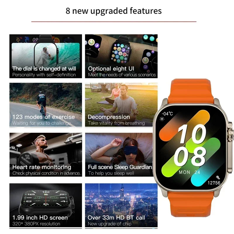 New Watch T800 U2 Smart Watch 49mm New NFC Men Women GPS Track Bluetooth Call BT Music Games Wireless Charging Smartwatch