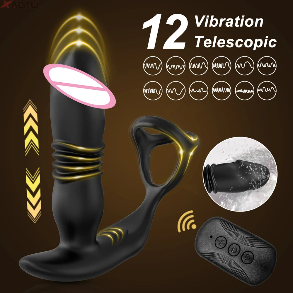 Male Prostate Massage Vibrator Double Ring Anal Plug Vibrator Silicone Delay Ejaculation Male Masturbator Adult Sex Toys for Men