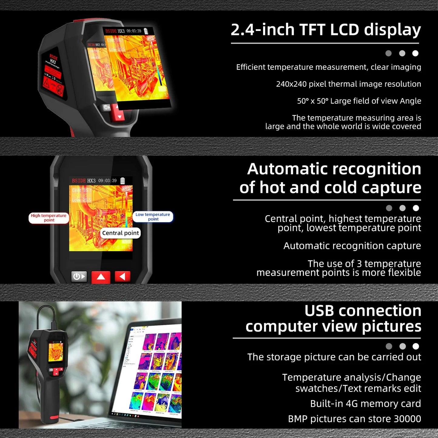 NEW HX3 Handheld Thermal Imaging Camera Electric Non-Contact Thermometer -20-550℃ 240X240ir Thermal Camera