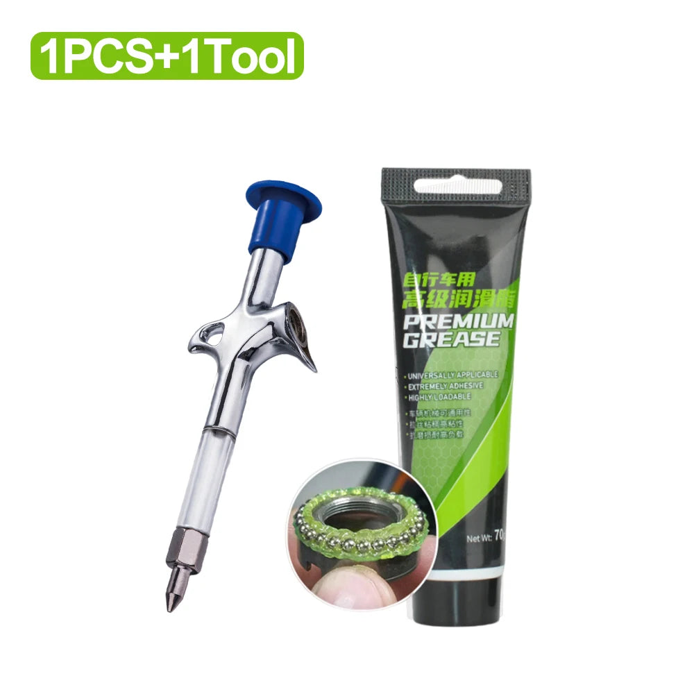 NEW 5PCS + 2 Tools Set Bicycle Grease Green Applesauce Bearing Grease Motor Oil Lubricant Optional Grease Gun, Bicycle Maintenance Accessories Sports Supplies