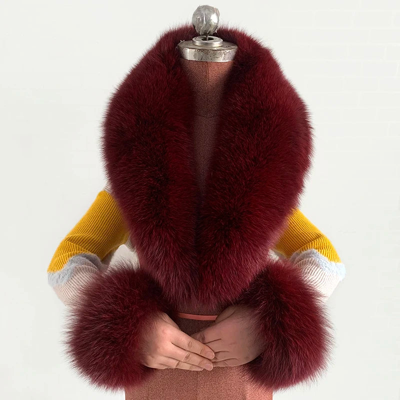 NEW Arrivals 6 Colors Set Women Winter 100% Natural Fox Fur Scarf Jacket Fur Collar Authentic Neck Scarves And Cuff Set Luxury Fox Fur Warm Neck Warmers Ladies Luxury Fashion Apparel Accessories