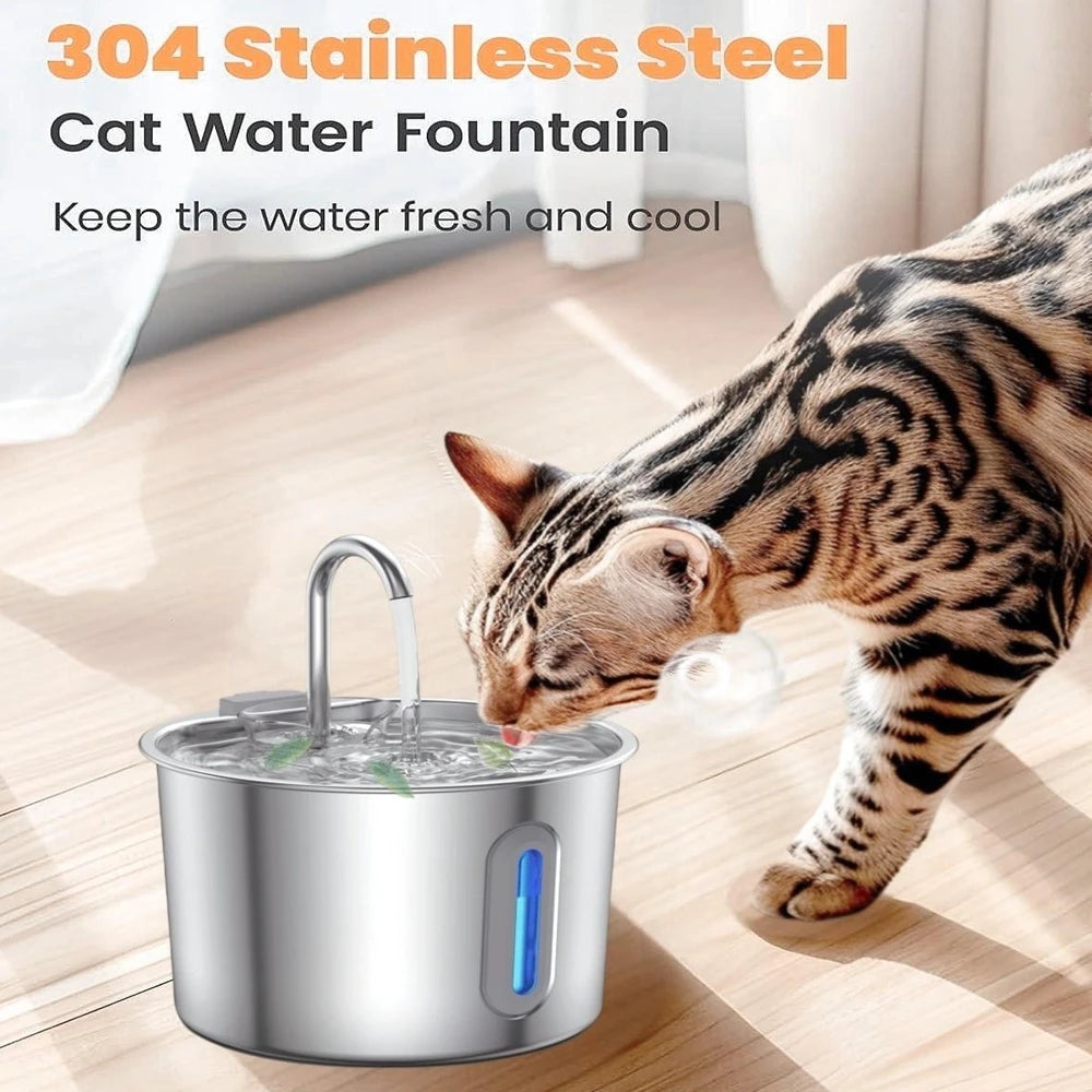 NEW Arrivals 2.2L Top Quality Stainless Steel Cat Water Fountain 2.2L/75 OZ Pet Automatic Water Dispenser for Dog Cat Drinking Pet supplies Filter System