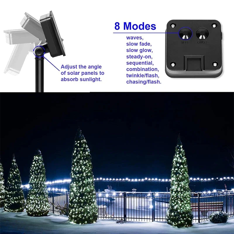 NEW Solar Fairy String Lights Outdoor LED Garden Christmas Decor Garland Light For Xmas Halloween Thanksgiving Wedding