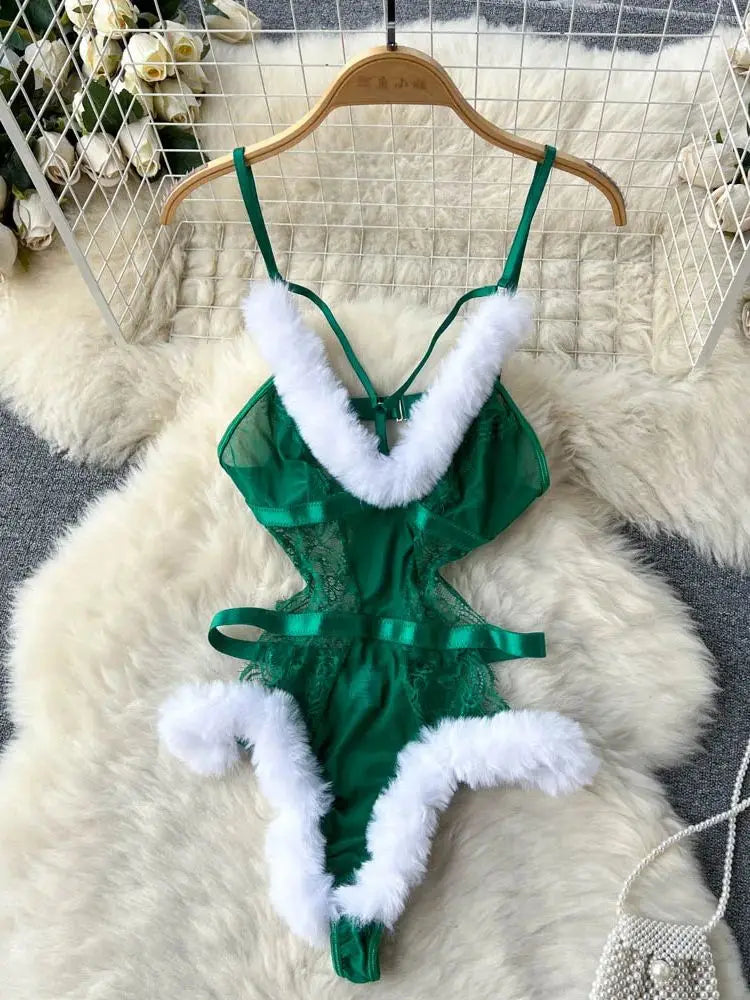 Women's Hollow Combination Bodysuit Slim Fit Erotic Mesh Lace Jumpsuit Bodysuit Sexy Fashion Pajamas