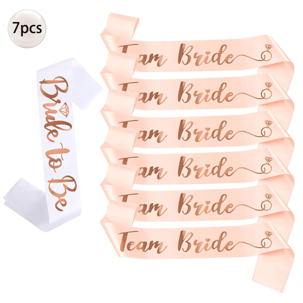 NEW Arrivals 6/7 PCS Set Team Bride Satin Sash Set White 7 Bride to Be Sash and 6 Silk Team Bride Sashes Bridal Shower Wedding Bachelorette Party Supplies