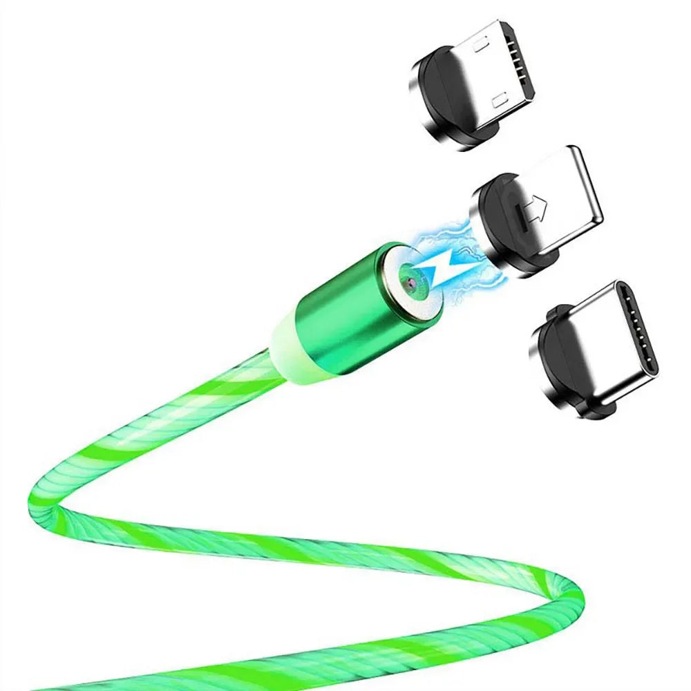NEW Arrivals 3in1 Set Magnetic Flow Luminous Lighting Charging Mobile Phone Cables Cord Charger Wire for Xiaomi LED Micro USB C for iPhone Samsung Mobile Phones Accessories