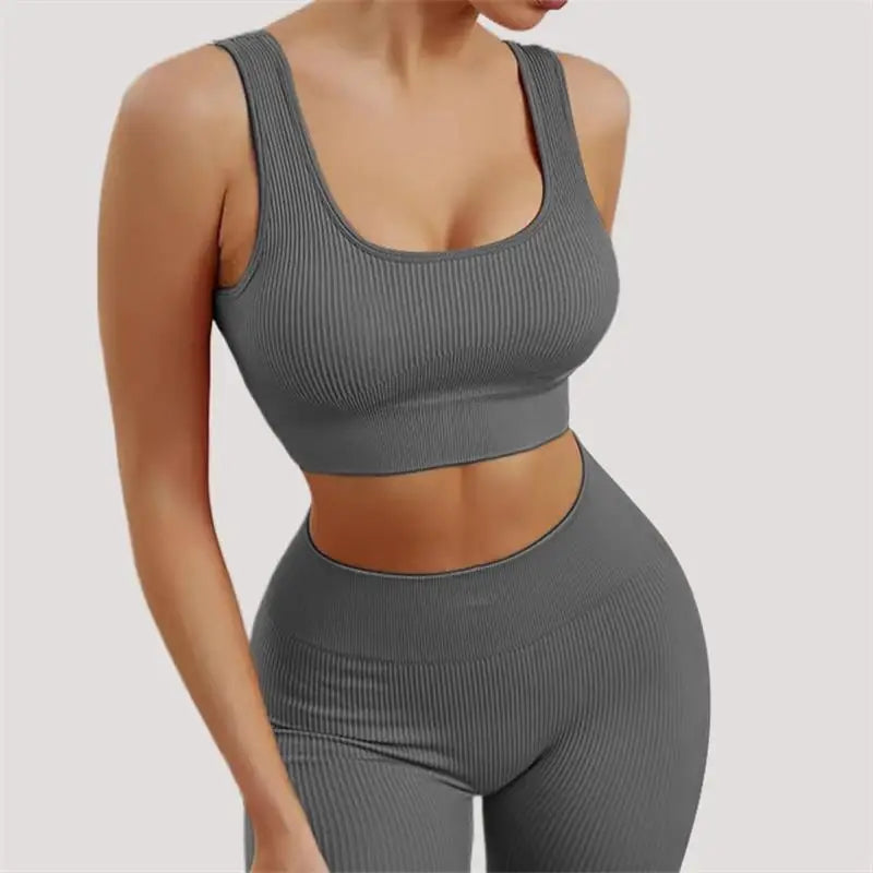 NEW Arrivals 2PCS Set 8 Colors Seamless Ribbed Yoga Sets Workout Sets for Women Gym Suits Ribbed Crop Tank High Waist Shorts Outfits Fitness Running Yoga Suit