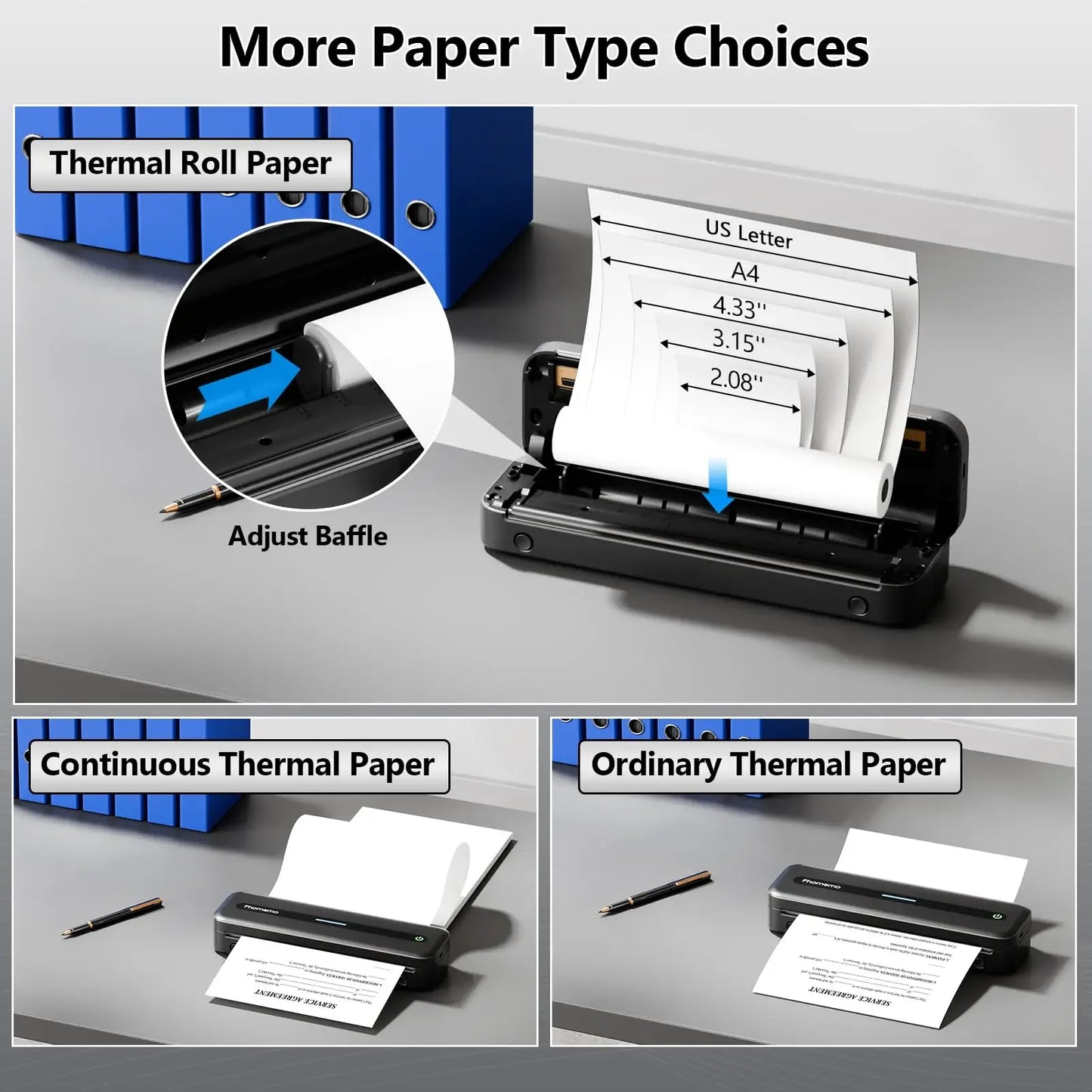 Original PHOMEMO Inkless Printer M832 Portable Printer Wireless Bluetooth Thermal Printer Support Letter A4 5-Size Thermal Paper Mobile Photos Document Office Business Printer