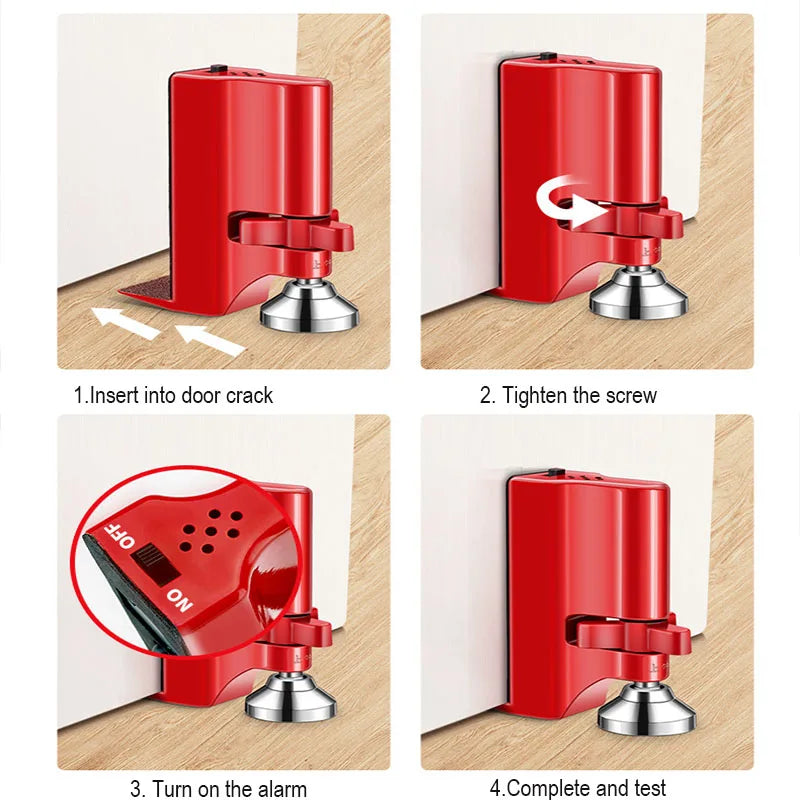 NEW Portable Door Lock Alarm Stopper, High Strength High dB Siren Red Alloy Door Jammer Anti-Pry Anti-Theft Security Device for Apartments/Hotels Home Office Security Supplies