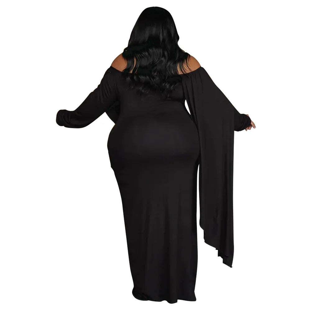 XL-5XL Plus Size Women Girls Slash Neck Long Sleeve Off Shoulder Extra Large Luxury Dress New Arrivals Pleats Elegant Evening Wedding Party Dresses Female Ladies Luxury Fashion Clothing Supplies