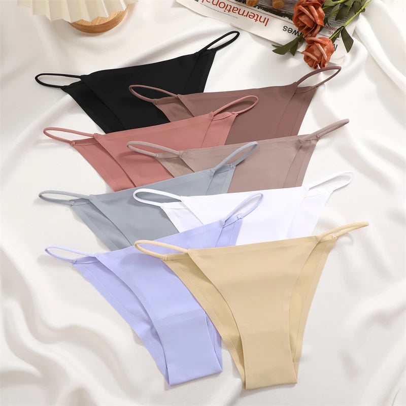 NEW Arrivals 6PCS Set 4 Colors Ice Silk Seamless Thongs Women Bikini G-String Panties Solid Color Dopamine Color Underwear Ultra Thin Breathable Lingerie