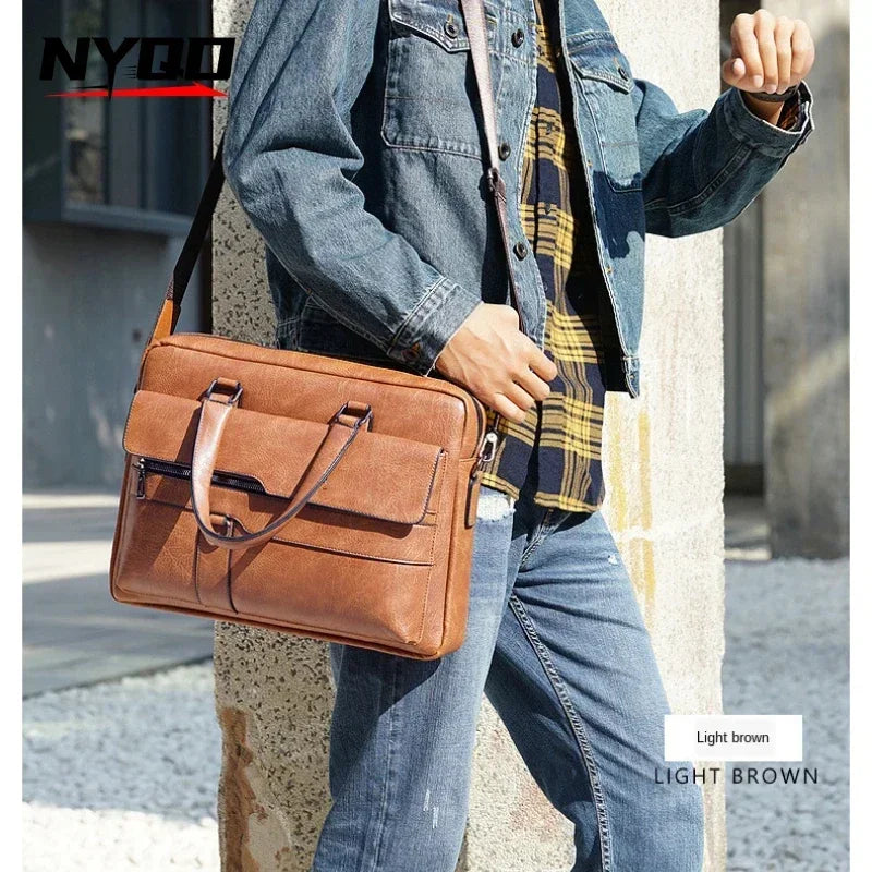 High Quality Business PU Leather Shoulder Messenger Bags Men 14 Inch Laptop Bag Men Briefcase Bag Office Handbag