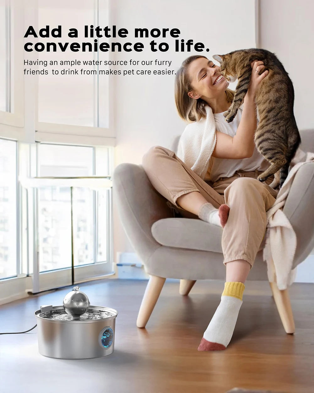 NEW Arrivals 4L Cat Drinking Fountain Stainless Steel Pet Water Feeder with Window Silent Automatic Cat Dog Water Feeder Not Plug