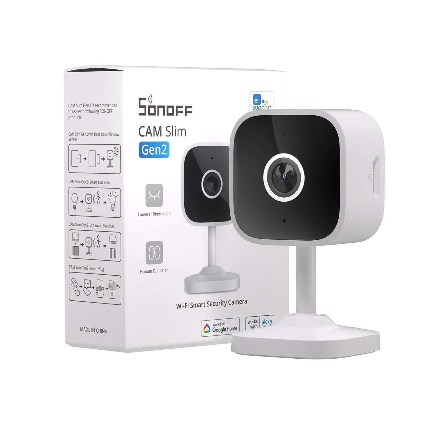 NEW Arrivals Top Quality Slim Gen2 Wi-Fi Smart Home Security Camera 1080P HD Human Sensor Motion Detection Two-Way Audio eWeLink APP Support Alexa Google Home Office Security Supplies