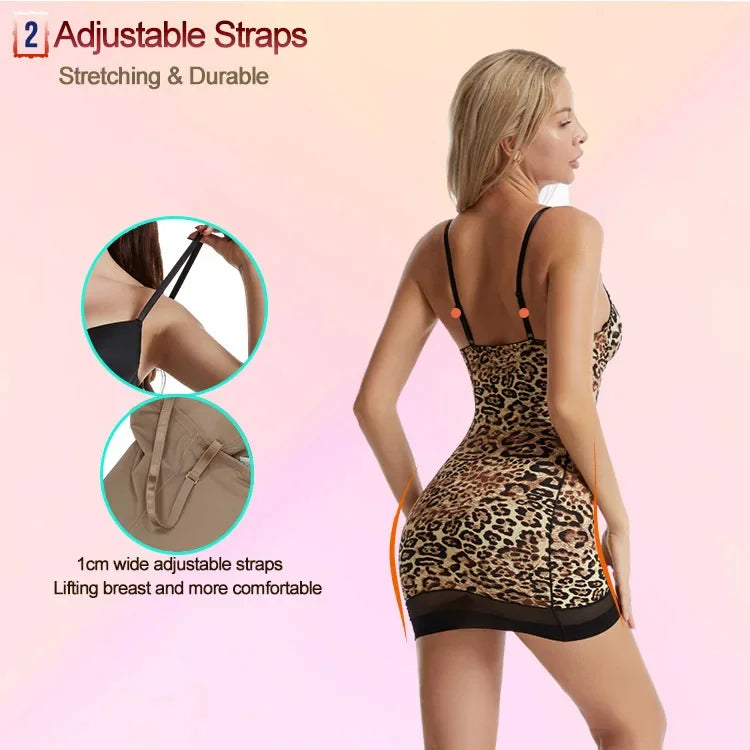 NEW S-2XL Sexy Leopard Shapewear Tank Top Slim Fit Base Layer Skirt Body Shaping Dress Strap Sleepwear Comfortable Underwear Ladies Nightdress