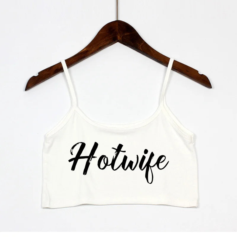 NEW Arrivals 4 Colors Women's Sexy Elastic Cotton Sleeveless Short *HOT WIFE* Sexy Crop Top New Fashion Summer Beach Bar Tank Top Women Streetwear Clothes