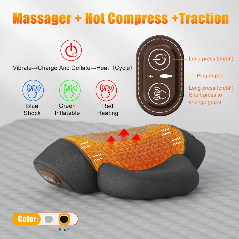 NEW Arrivals 3 Function Electric Neck Massager Cervical Pillow Hot Compress Vibration Massage Neck Traction Relax Pillow Spine Support Massager Pillow