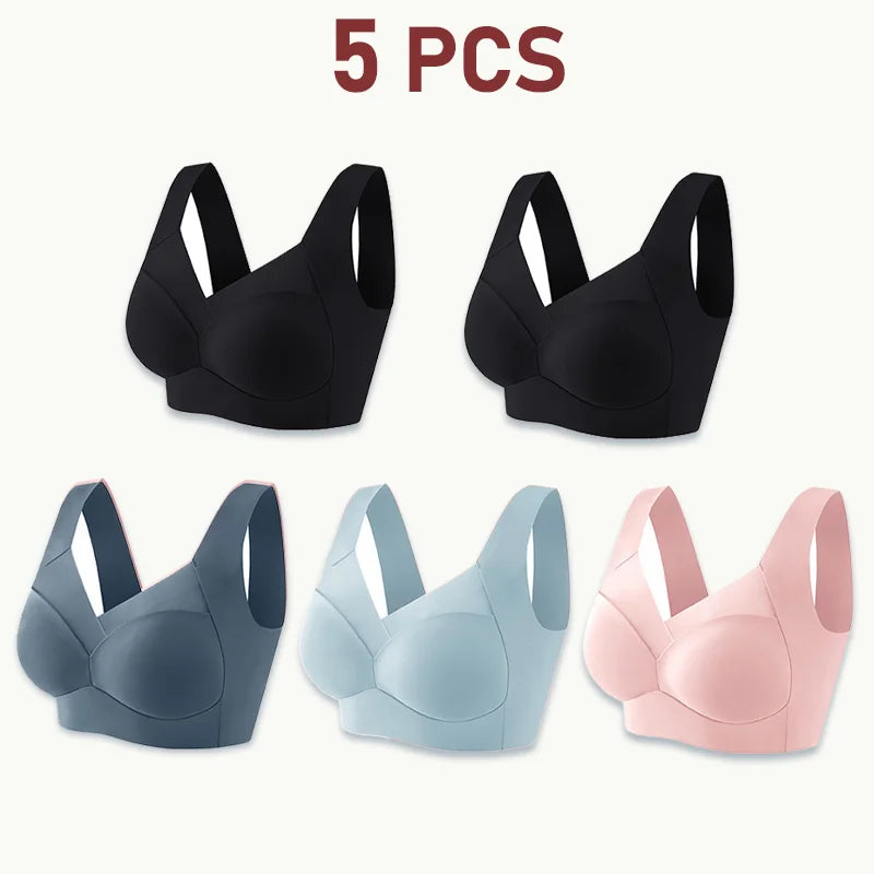 NEW Arrivals 5PCS Set Women Lace Sport Bras Plus Size Seamless Bra Bralette Backless Lady Brassiere Vest Female Gather Shock-Proof Wireless L-3XL