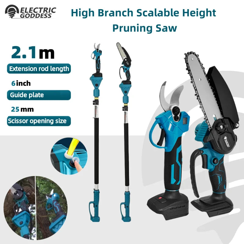 NEW Arrivals 3PCS Set (NO BATTERY INCLUDED) Electric Garden Pruner Chainsaw Telescoping Pole 3 IN 1 Pruner High Branch Saw Garden Tree Pruning Tool (For Makita 18V Battery)