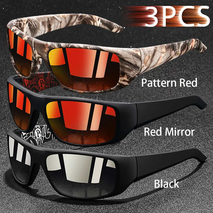 NEW Arrivals 3PCS Set Fashion Vintage Fishing Cycling Sports Sunglasses Men Women Running Mountaineering Sport Man Sun Glasses UV400 Eyewear