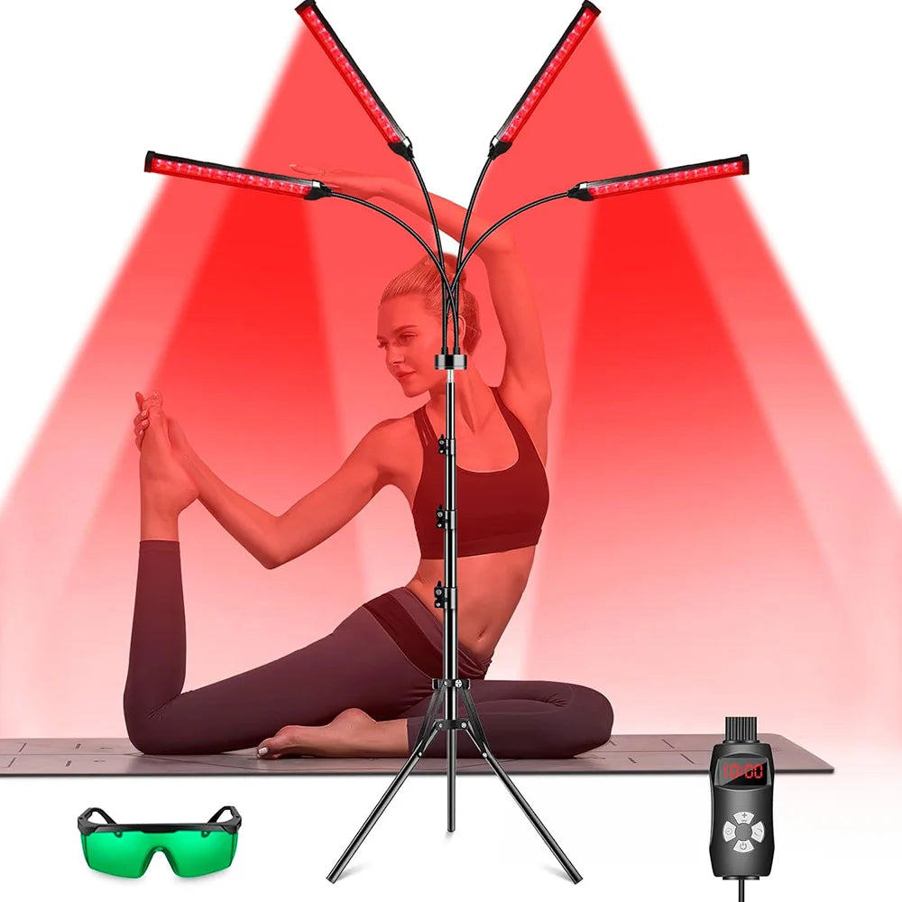 NEW Arrivals 4 Head Set Red Light Therapy Lamp Infrared Light W/Timer Adjustable 660nm 850nm Near Infrared Light for Body Pain Relief Skin Care Health Care Supplies